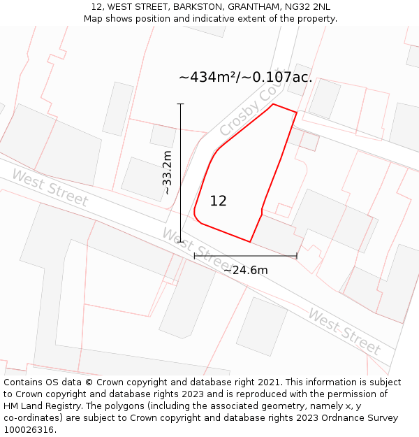 12, WEST STREET, BARKSTON, GRANTHAM, NG32 2NL: Plot and title map