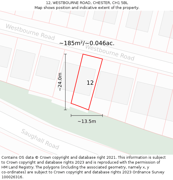 12, WESTBOURNE ROAD, CHESTER, CH1 5BL: Plot and title map