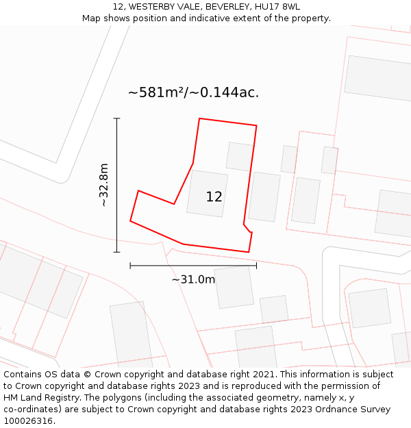 12, WESTERBY VALE, BEVERLEY, HU17 8WL: Plot and title map