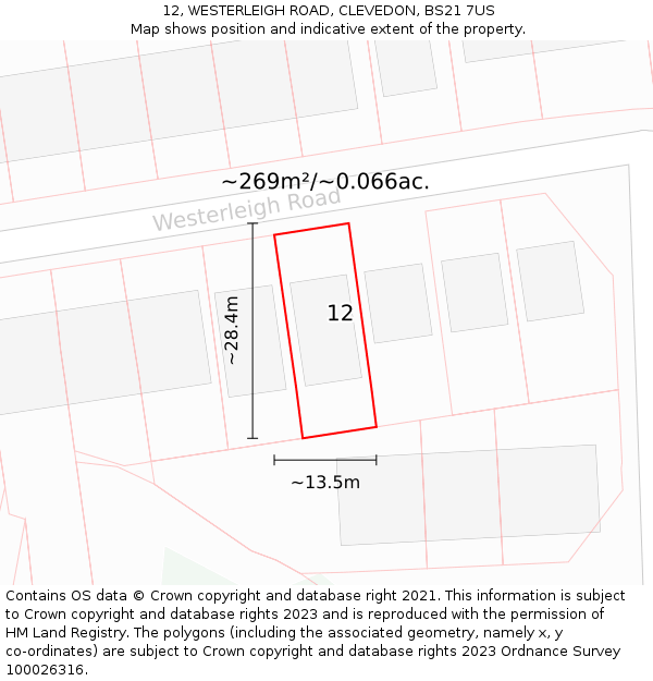 12, WESTERLEIGH ROAD, CLEVEDON, BS21 7US: Plot and title map