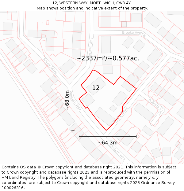 12, WESTERN WAY, NORTHWICH, CW8 4YL: Plot and title map