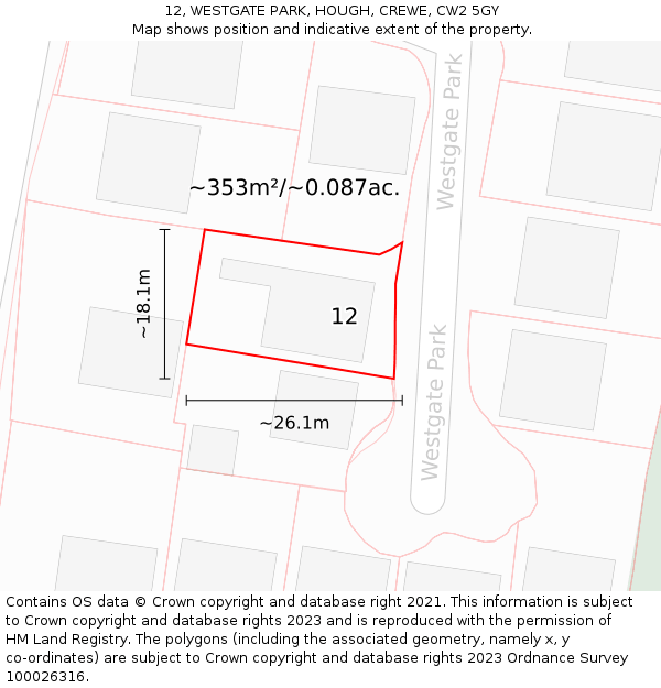 12, WESTGATE PARK, HOUGH, CREWE, CW2 5GY: Plot and title map