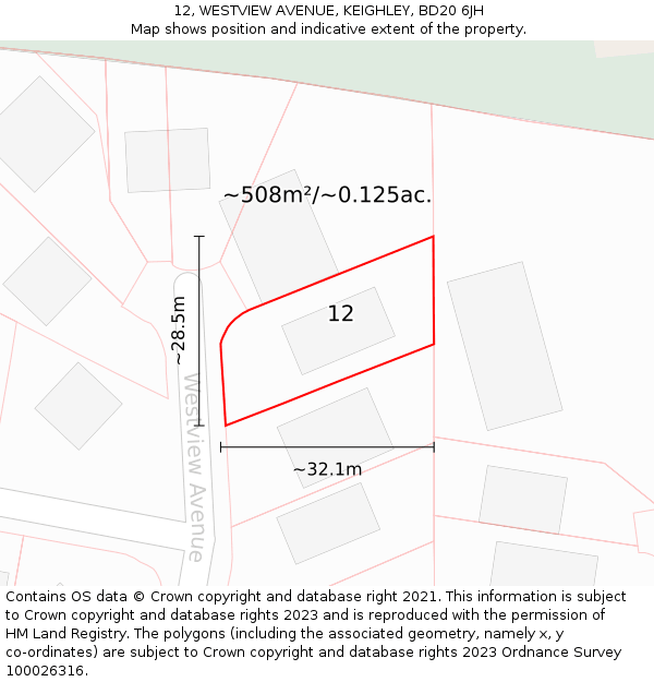 12, WESTVIEW AVENUE, KEIGHLEY, BD20 6JH: Plot and title map