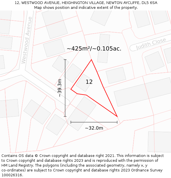 12, WESTWOOD AVENUE, HEIGHINGTON VILLAGE, NEWTON AYCLIFFE, DL5 6SA: Plot and title map