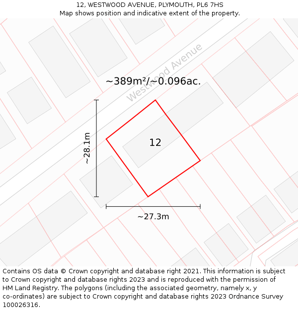 12, WESTWOOD AVENUE, PLYMOUTH, PL6 7HS: Plot and title map