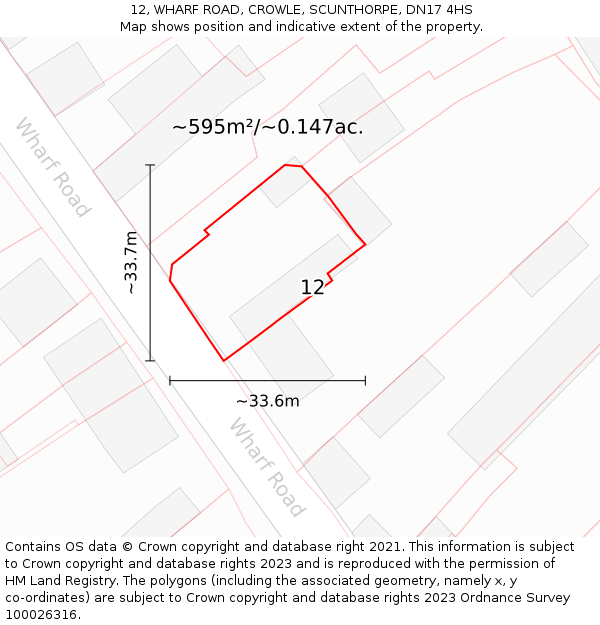12, WHARF ROAD, CROWLE, SCUNTHORPE, DN17 4HS: Plot and title map