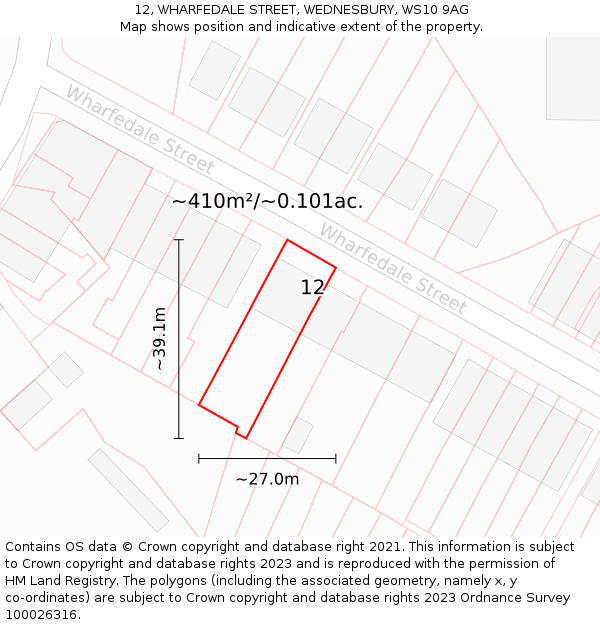 12, WHARFEDALE STREET, WEDNESBURY, WS10 9AG: Plot and title map