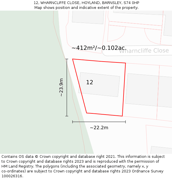 12, WHARNCLIFFE CLOSE, HOYLAND, BARNSLEY, S74 0HP: Plot and title map