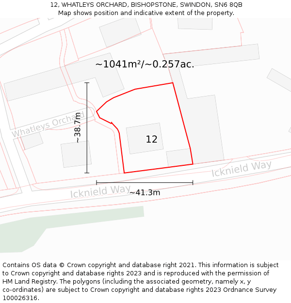 12, WHATLEYS ORCHARD, BISHOPSTONE, SWINDON, SN6 8QB: Plot and title map