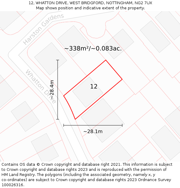 12, WHATTON DRIVE, WEST BRIDGFORD, NOTTINGHAM, NG2 7UX: Plot and title map