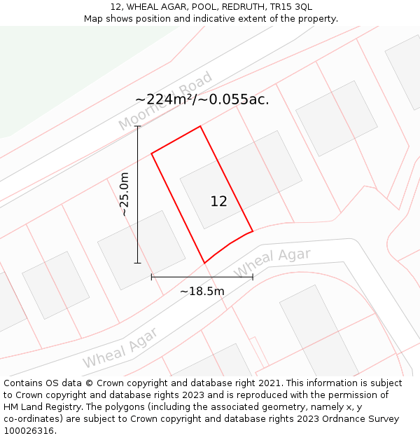 12, WHEAL AGAR, POOL, REDRUTH, TR15 3QL: Plot and title map