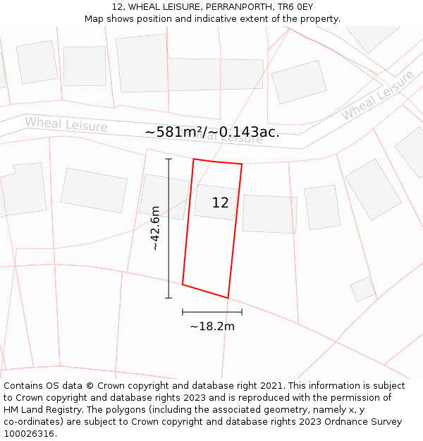 12, WHEAL LEISURE, PERRANPORTH, TR6 0EY: Plot and title map