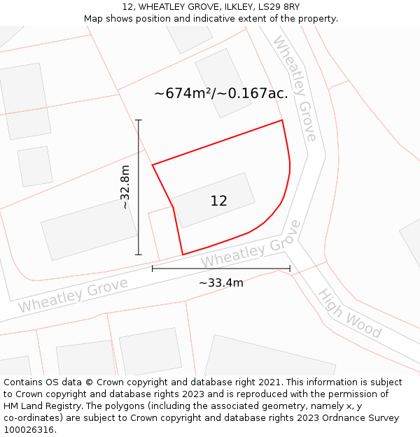 12, WHEATLEY GROVE, ILKLEY, LS29 8RY: Plot and title map