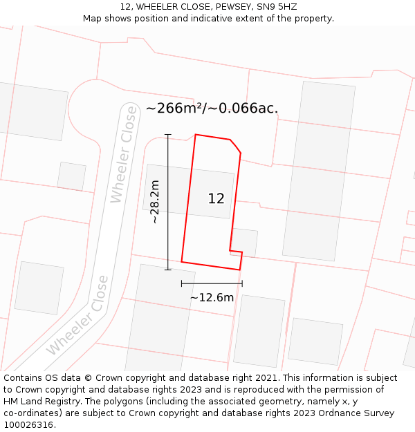 12, WHEELER CLOSE, PEWSEY, SN9 5HZ: Plot and title map