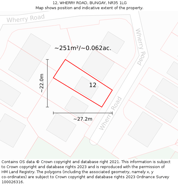 12, WHERRY ROAD, BUNGAY, NR35 1LG: Plot and title map