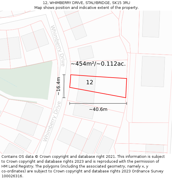 12, WHIMBERRY DRIVE, STALYBRIDGE, SK15 3RU: Plot and title map