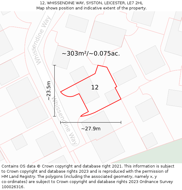 12, WHISSENDINE WAY, SYSTON, LEICESTER, LE7 2HL: Plot and title map