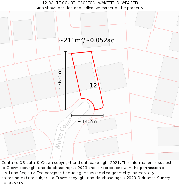 12, WHITE COURT, CROFTON, WAKEFIELD, WF4 1TB: Plot and title map