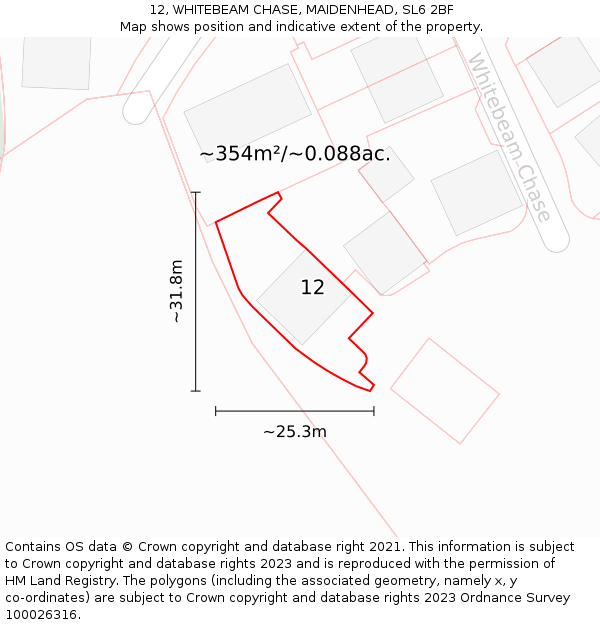 12, WHITEBEAM CHASE, MAIDENHEAD, SL6 2BF: Plot and title map