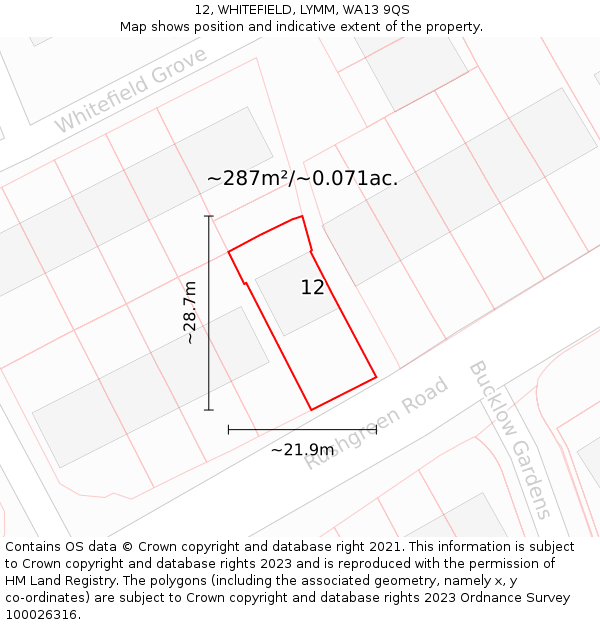 12, WHITEFIELD, LYMM, WA13 9QS: Plot and title map