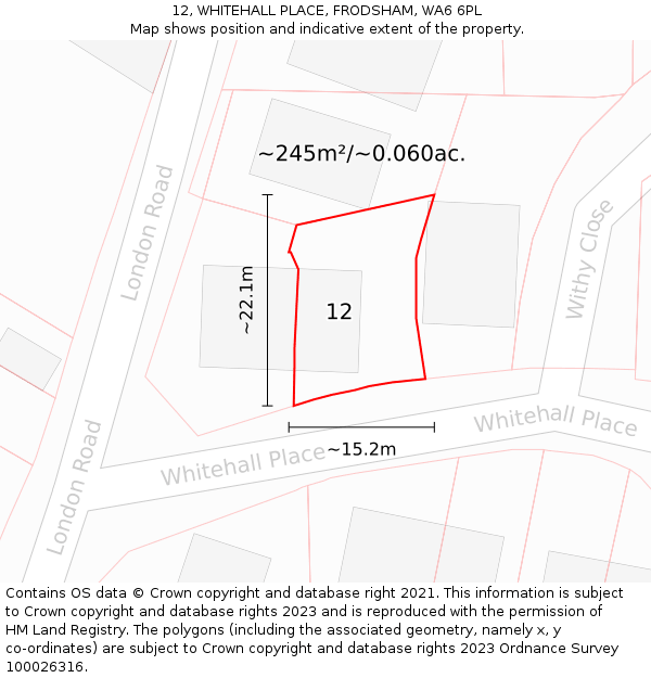 12, WHITEHALL PLACE, FRODSHAM, WA6 6PL: Plot and title map
