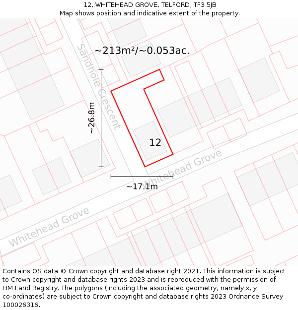 12, WHITEHEAD GROVE, TELFORD, TF3 5JB: Plot and title map