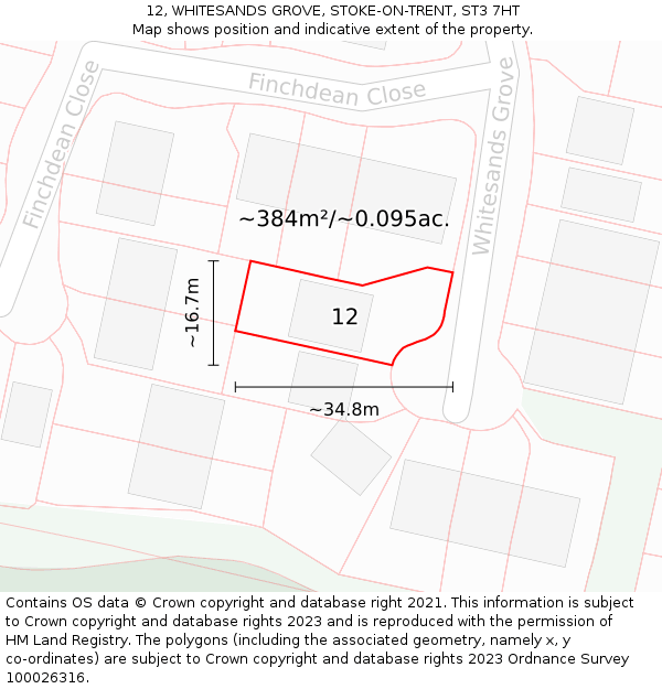 12, WHITESANDS GROVE, STOKE-ON-TRENT, ST3 7HT: Plot and title map