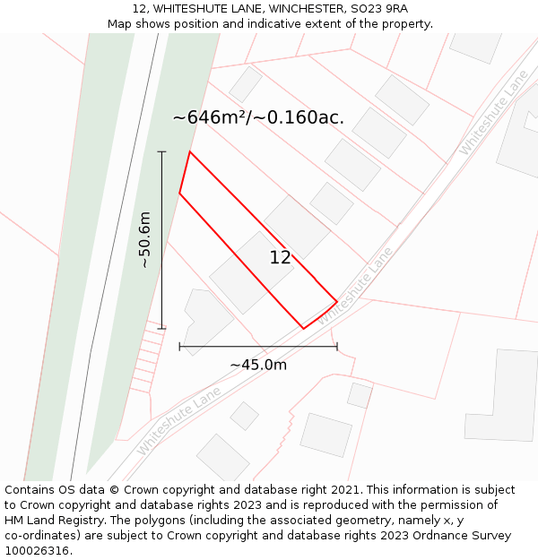 12, WHITESHUTE LANE, WINCHESTER, SO23 9RA: Plot and title map