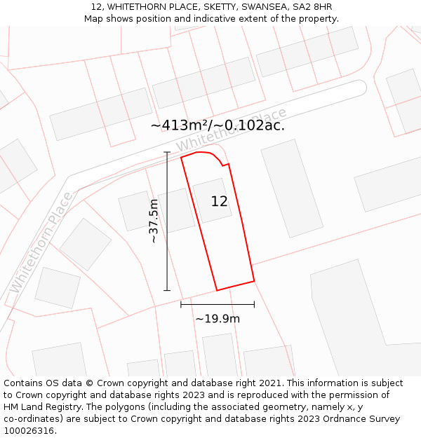 12, WHITETHORN PLACE, SKETTY, SWANSEA, SA2 8HR: Plot and title map