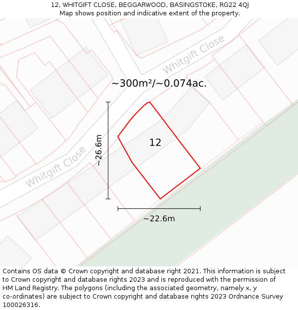 12, WHITGIFT CLOSE, BEGGARWOOD, BASINGSTOKE, RG22 4QJ: Plot and title map