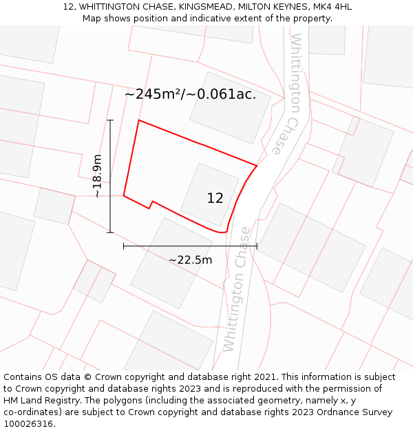 12, WHITTINGTON CHASE, KINGSMEAD, MILTON KEYNES, MK4 4HL: Plot and title map