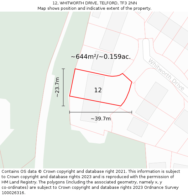12, WHITWORTH DRIVE, TELFORD, TF3 2NN: Plot and title map