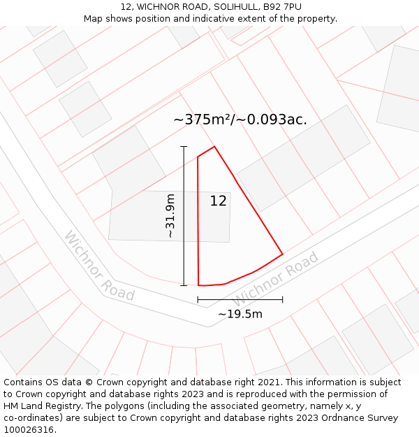 12, WICHNOR ROAD, SOLIHULL, B92 7PU: Plot and title map