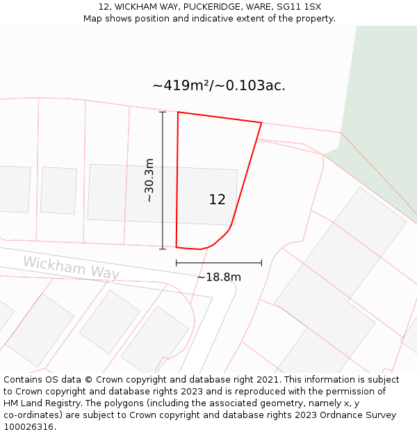 12, WICKHAM WAY, PUCKERIDGE, WARE, SG11 1SX: Plot and title map