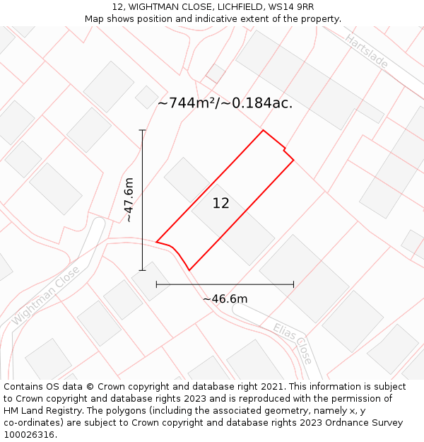 12, WIGHTMAN CLOSE, LICHFIELD, WS14 9RR: Plot and title map