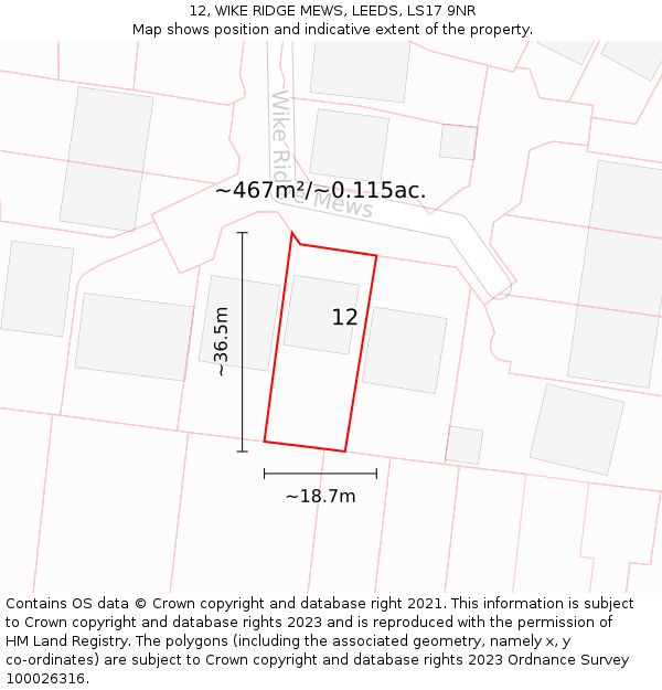 12, WIKE RIDGE MEWS, LEEDS, LS17 9NR: Plot and title map