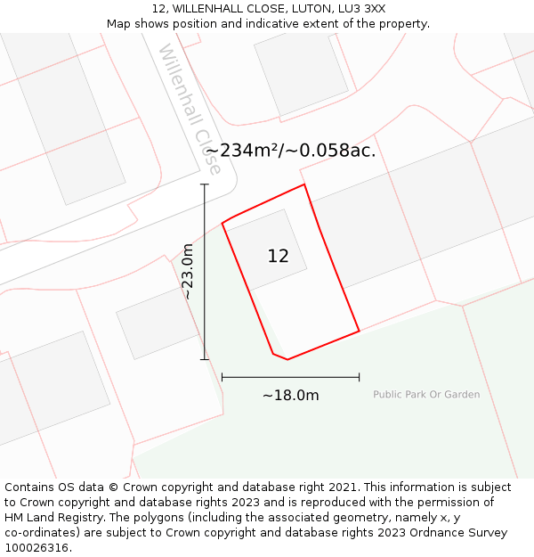 12, WILLENHALL CLOSE, LUTON, LU3 3XX: Plot and title map