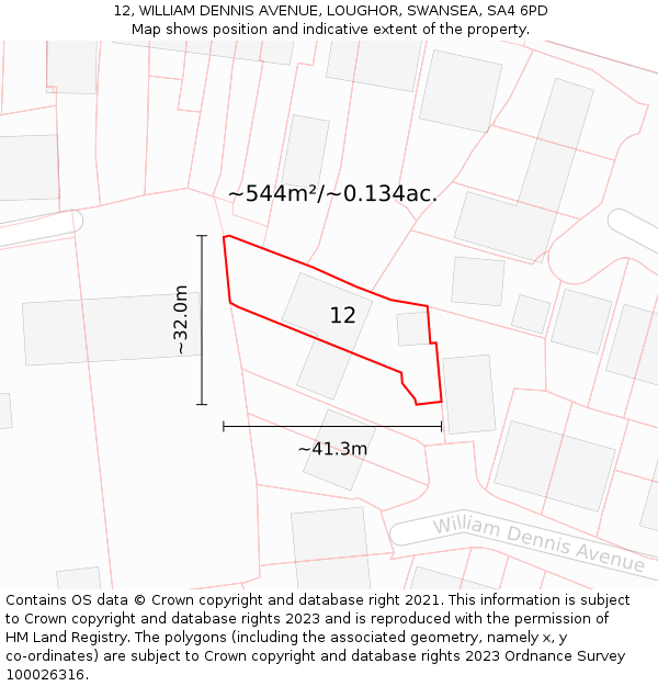 12, WILLIAM DENNIS AVENUE, LOUGHOR, SWANSEA, SA4 6PD: Plot and title map