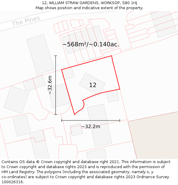 12, WILLIAM STRAW GARDENS, WORKSOP, S80 1HJ: Plot and title map