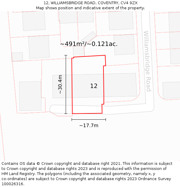 12, WILLIAMSBRIDGE ROAD, COVENTRY, CV4 9ZX: Plot and title map