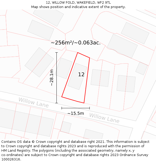 12, WILLOW FOLD, WAKEFIELD, WF2 9TL: Plot and title map