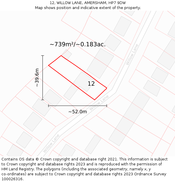 12, WILLOW LANE, AMERSHAM, HP7 9DW: Plot and title map