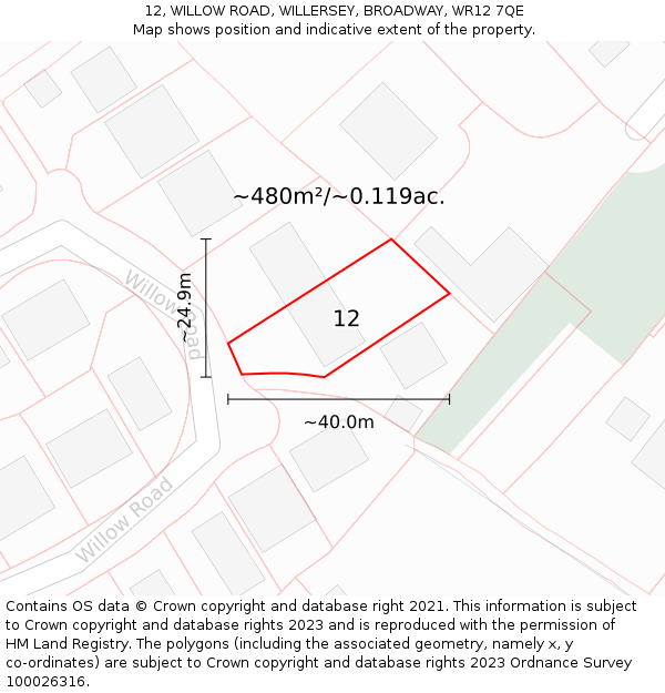 12, WILLOW ROAD, WILLERSEY, BROADWAY, WR12 7QE: Plot and title map