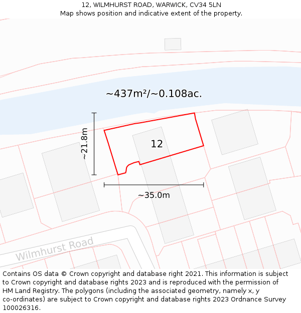 12, WILMHURST ROAD, WARWICK, CV34 5LN: Plot and title map