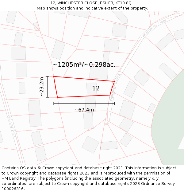 12, WINCHESTER CLOSE, ESHER, KT10 8QH: Plot and title map