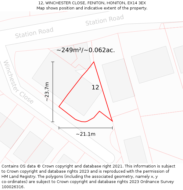 12, WINCHESTER CLOSE, FENITON, HONITON, EX14 3EX: Plot and title map