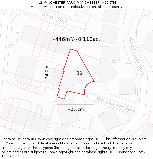 12, WINCHESTER PARK, MANCHESTER, M20 2TN: Plot and title map