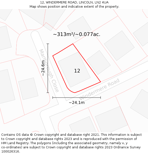 12, WINDERMERE ROAD, LINCOLN, LN2 4UA: Plot and title map