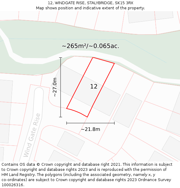 12, WINDGATE RISE, STALYBRIDGE, SK15 3RX: Plot and title map