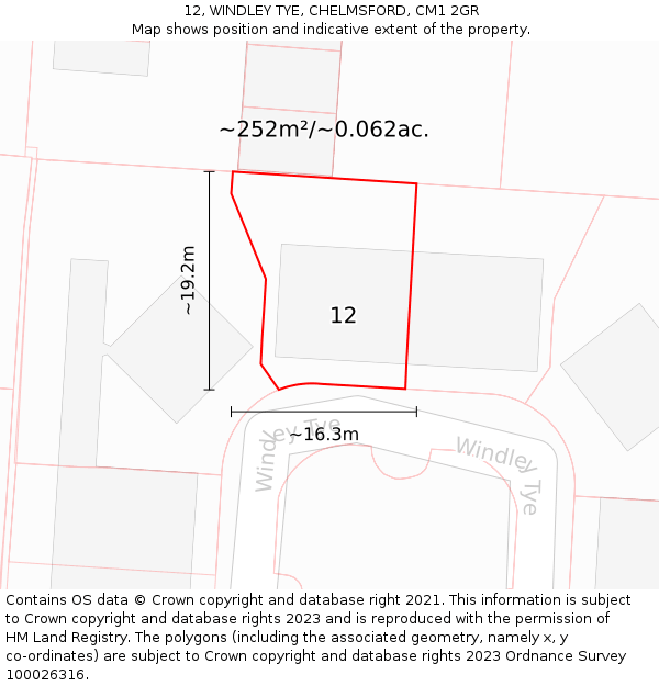 12, WINDLEY TYE, CHELMSFORD, CM1 2GR: Plot and title map